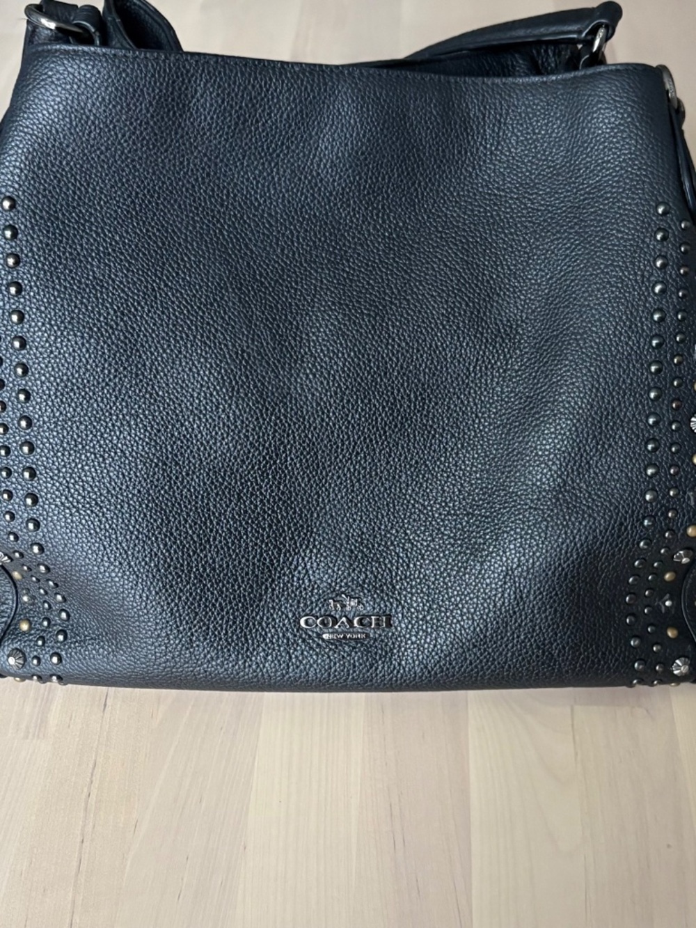 Coach Black Pebbled Leather Edie 31 Hobo Shoulder Bag with Statement Studs